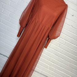 Burnt Orange Pleated Occasion Dress – Small & Medium By