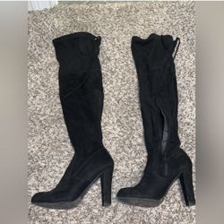 Black Suede Knee-high Boots. 