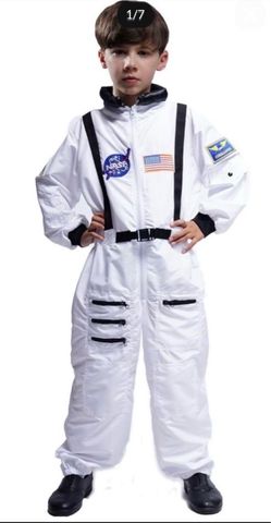 Maxim Party Supplies Kids Astronaut Costume Space Suit Onesie With Embroidered Patches And Pockets For Children, Boys (4/6, White)