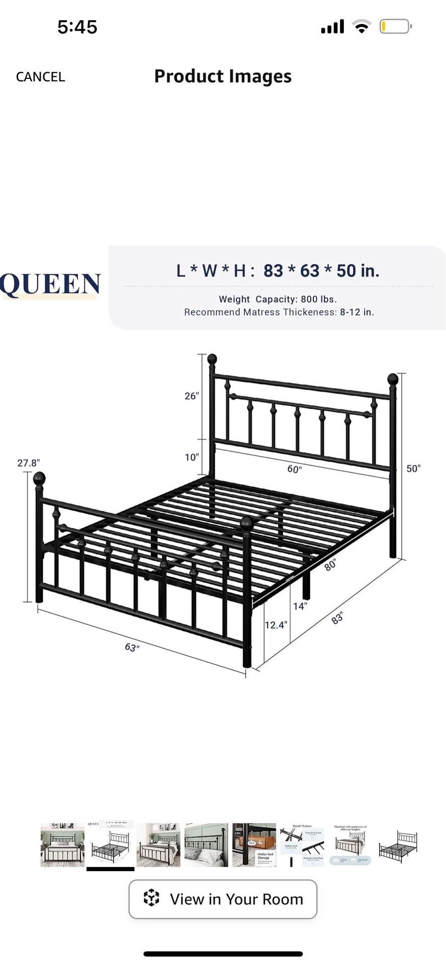 New in box 14 Inch Queen Size Metal Platform Bed Frame with Victorian Vintage Headboard and Footboard/Under Bed Storage/No Box Spring Needed/Easy Asse