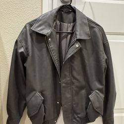 dark grey leather jacket 