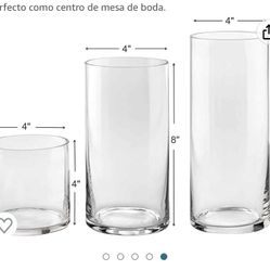  3 set in total 9 vases cylier vases 4,8,10 inch tall Multi use glass Cale holders  hurricane vases tall glass pillar flower vases