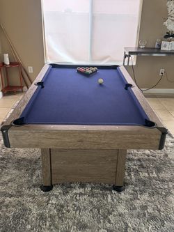 Pool Table with Blue Felt and Balls and ping pong