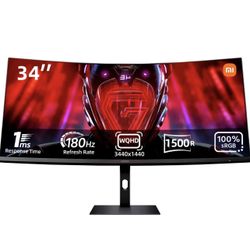 Xiaomi Curved Gaming Monitor 34-inch 180Hz High Reshed Rate 1ms Fast FreeSync Premium Professional Calibration 95% DCI-P3 100% sRGB* Low Blue Light Co