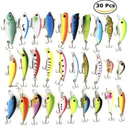 30 Pack Assorted Crankbaits Bass Fishing Tackle Lures Variety Freshwater Diving Shad