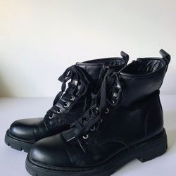 Madden Girl “Gwinn” Black Faux Leather Lace Up Zip Combat Lug Boots Sz 8M