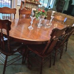 Large Dark Oak Dining Table Two Leaves Only One Showing In The Picture Eight Chairs Very Very Heavy Perfect Antique
