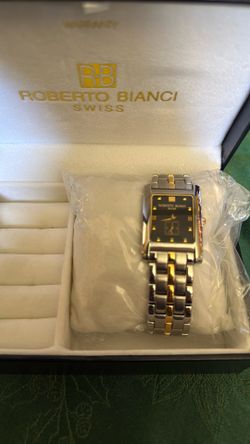Roberto Bianci Swiss Rectangular Wristwatch Two-Tone Metal Black Dial Box