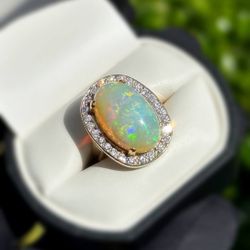 Jewelry 14k solid yellow gold natural diamonds natural opal ring sz 5.00