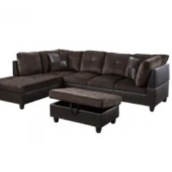 New Espresso Sectional Couch With Ottoman 