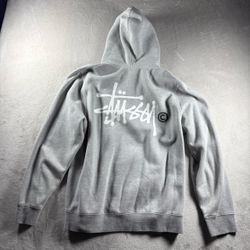 Vintage Men's Stussy Hoodie Basic Logo Men’s L Gray Grunge Pullover Y2K #2213