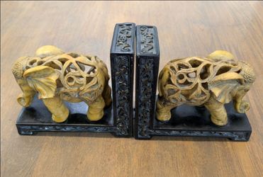 Ornate Carved ELEPHANT BOOKENDS