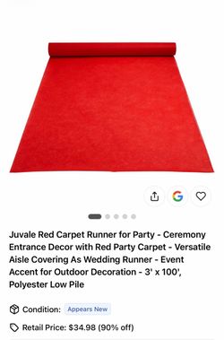 Juvale Red Carpet Runner 3' x 100'