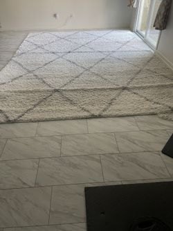 Shag Area Rug White and Gray 10x14