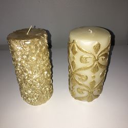 Set of 2 Decorative candles gold
