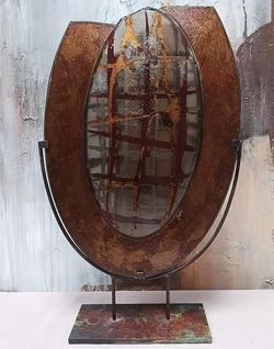 Vintage Signed Tony Evans Fused Art Glass Sculptural Vase with Stand