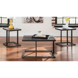 Luxury black three piece living room table set