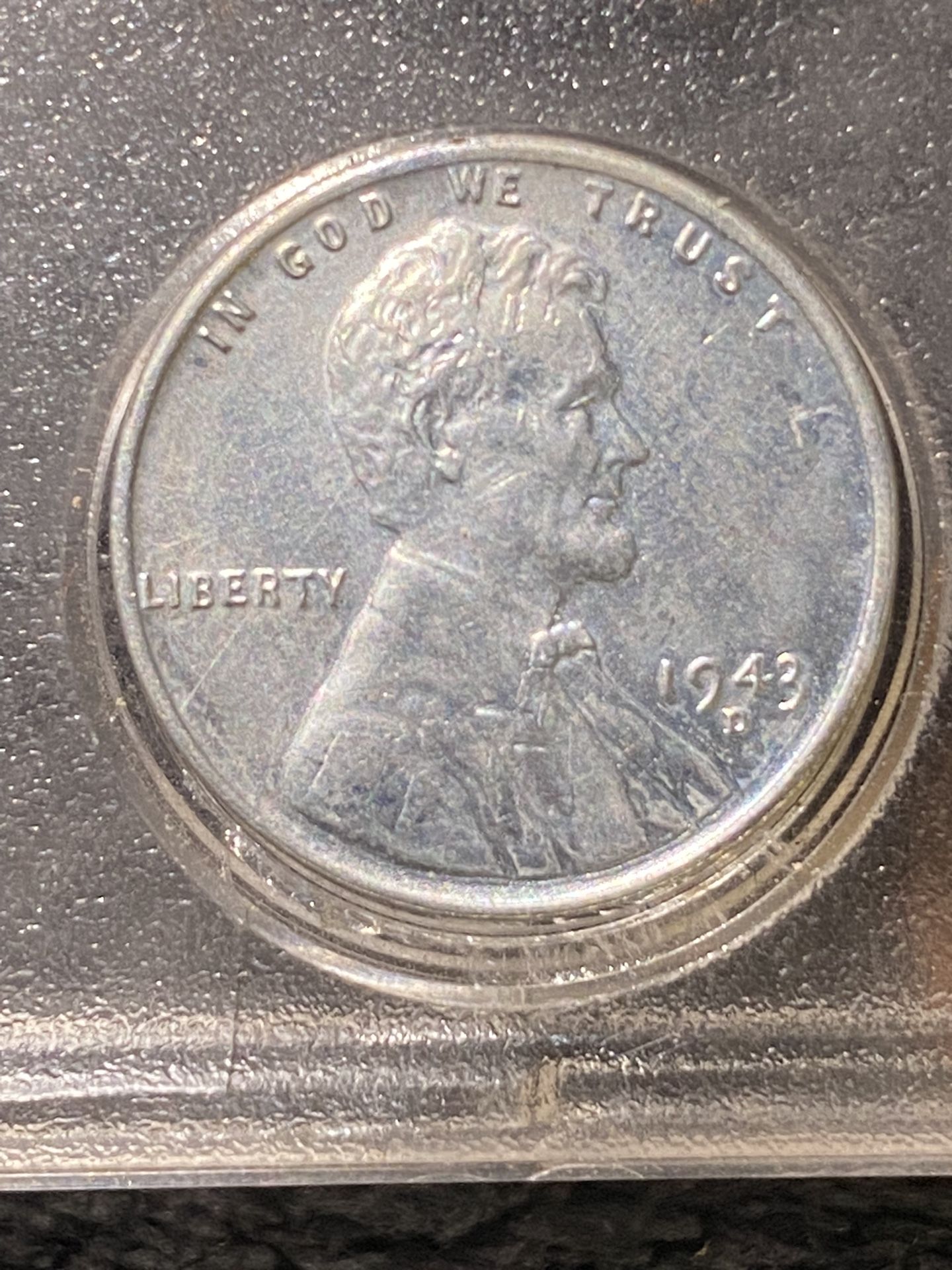 Rear 1943 steel penny with doublling on the d mint