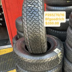P265/70/16 Bfgoodrich Set of 4 good used tires, 95% tread life  PRICE  INCLUDE PROFESIONAL ISTALATION AND TAX, PLEASE ASK ME FOR ANY SIZE YOU NEED. NE