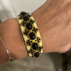 Black And Gold Tone Enamel Cuff Bracelet