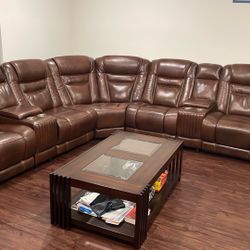 Leather Sofa With Recliners with table (refer Pic)