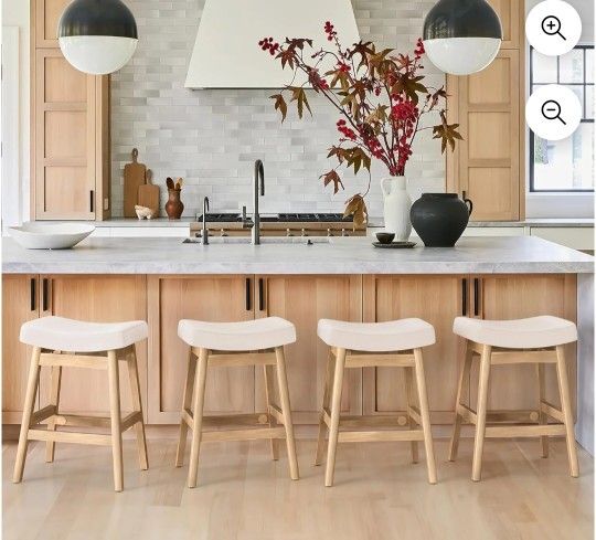 New Saddle Seat Counter Height Bar Stools Set of 4 for Kitchen, Dining, 24in, Antique White