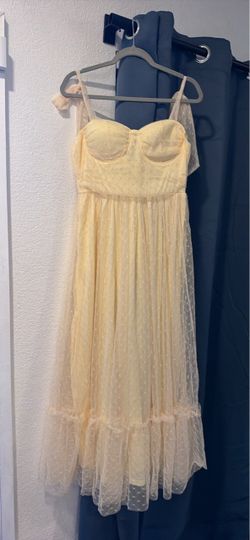 Yellow Polka Dot Tulle Midi Dress