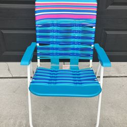 Vintage Retro Aluminum Folding Lawn Chair Vinyl Webbed Teal Blue/Pink