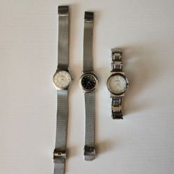 Lot of 3 Skagen Silver Watches – Mesh Band + Link Band, New Batteries (One with Minor Glass Crack)