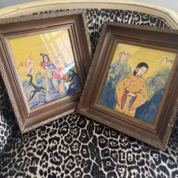 Vintage Reverse Painted Asian Pictures SET 