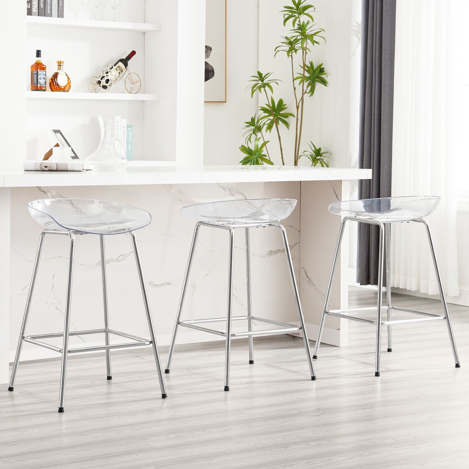 Set 4 Modern Clear Acrylic Bar Stool with Chrome Legs
