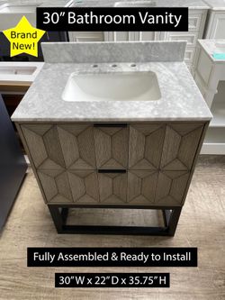 Brand New! 30" Bathroom Vanity with Carrara Marble Countertop & Solid Wood & Plywood Cabinet #3261  