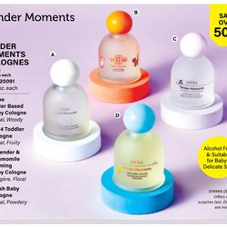 TENDER MOMENTS COLOGNES $12 each $26 | 320091 3.3 fl. oz. each A. Nube Water Based