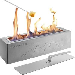 Tabletop Fire Pit 15 Inches L Portable Mini Fireplace Smokeless Bioethanol Fuel Concrete Fire Bowl Stove with 2 Extending Roasting Forks for Indoor Ou