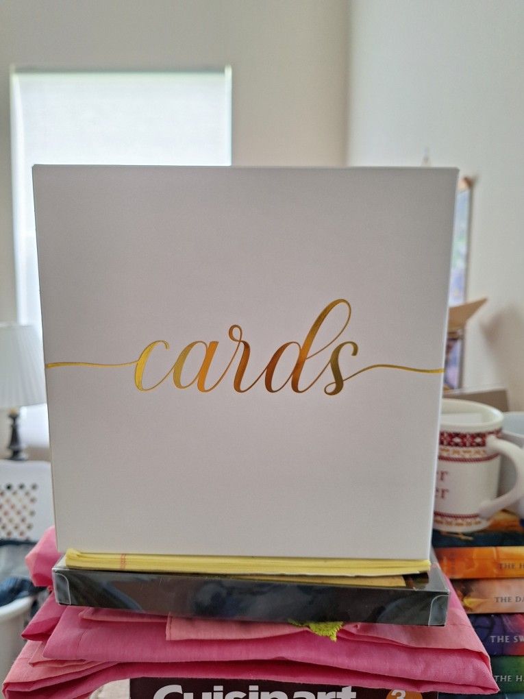 White Wedding Card Box With Gold Foil Design