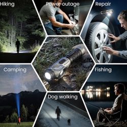 🆕 In 📦 Rechargeable Tactical Flashlights1600High Lumens2️⃣Light Sources,6️⃣Modes,9️⃣0️⃣Degree Rotating,Waterproof Working Light with Magnetic Base