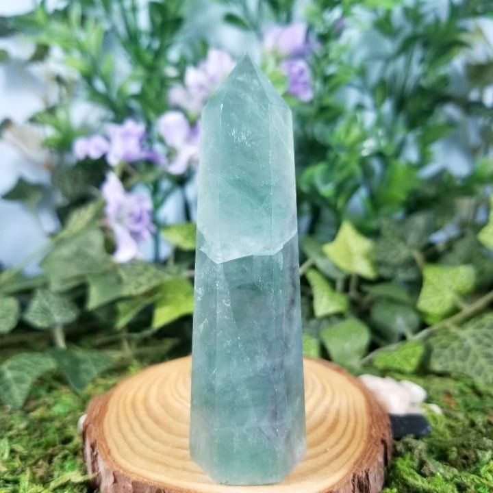 Green Fluorite Crystal Point Tower