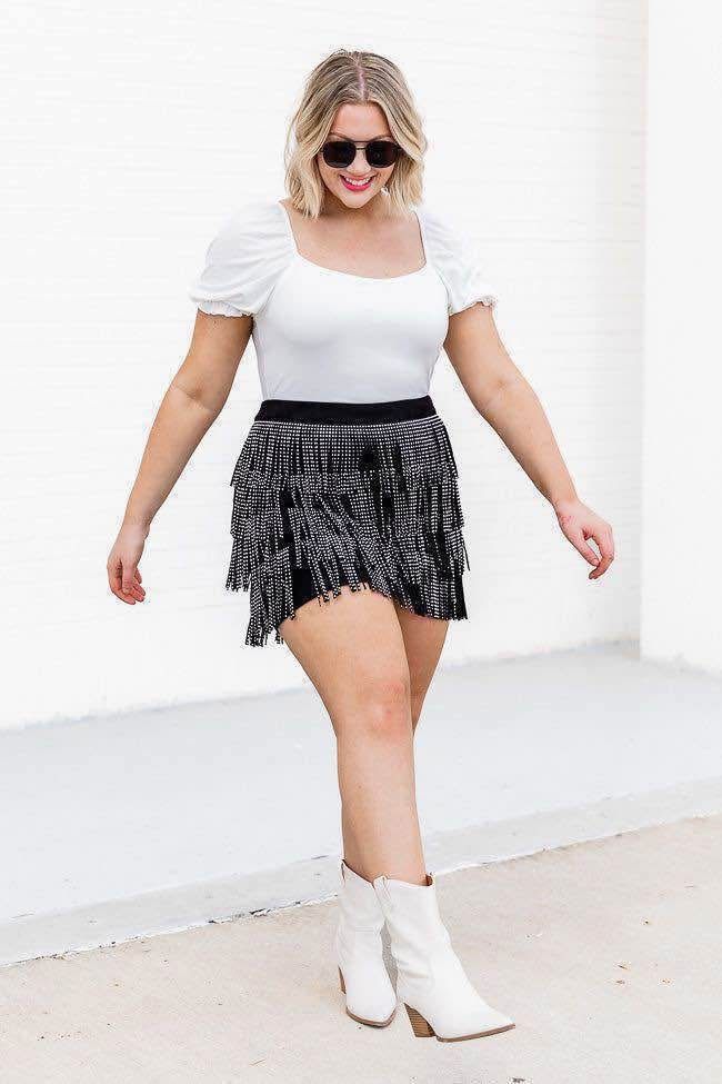 Large Black Fringe Miniskirt
