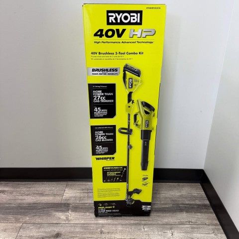 NEW RYOBI 40V HP Brushless Leaf Blower & Carbon Fiber String Trimmer KIT with 4Ah Battery & Charger