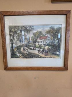 Vintage Currier & Ives Framed Print – "Home on the Mississippi"