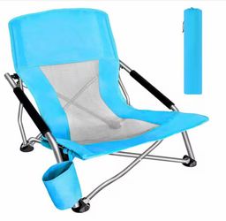 Beach Chair for Adults, Low Beach Camping, Folding Chair Blue 1Pack