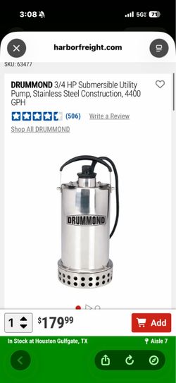 Drummond 3/4 HP Submersible Utility Pump