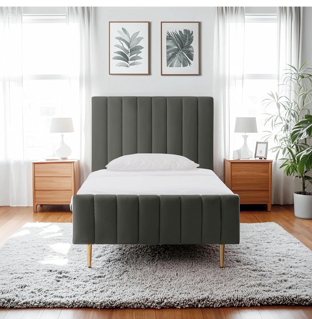 Livinia Twin Size Elton Velvet Platform Bed