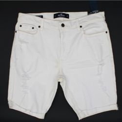 NWT Hollister Men’s White Skinny Denim Shorts – Size 33 – Cuffed Hem