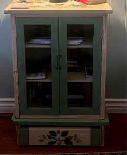 Painted Wood Cabinet with Glass Doors