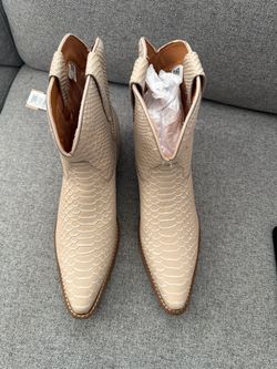 Cream Snake Embossed Western Ankle Boots