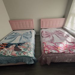 🎀2 Pink Upholstered FULL Beds – Cute & Sturdy 🎀