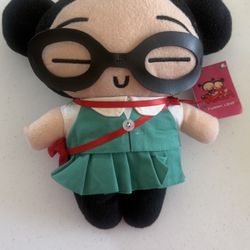 Cute Kawaii Girl Plush Doll with Glasses – Funny Love Brand – Asian Gift Plush – Green Dress, Heart Accessory