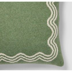 Green Knit Throw Pillow with Wave Border