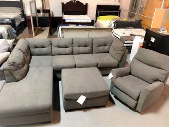 Ashley Charcoal Sectional, Ottoman & Recliner Chair